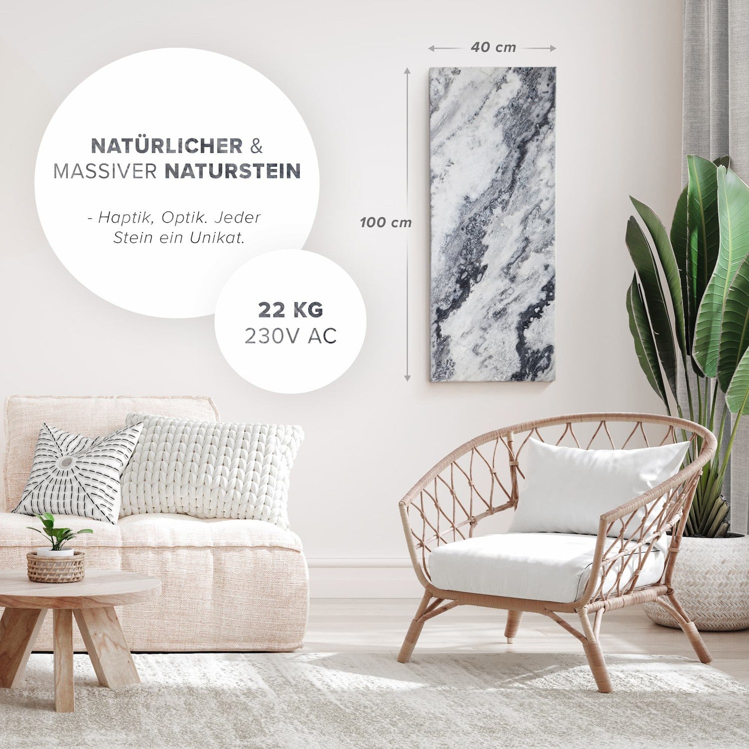 Riscaldamento a infrarossi 800 watt fatti di pietra naturale - qarama wifi smart home