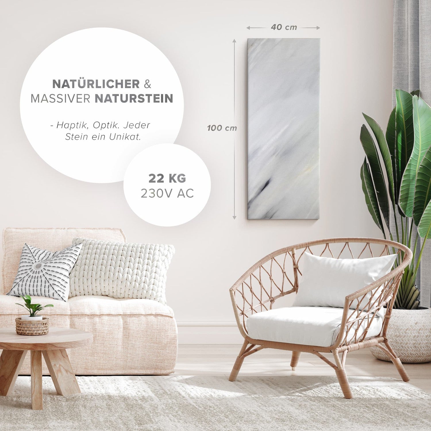 Riscaldamento a infrarossi in pietra naturale 800 watt - Bianco Wifi Smart Home