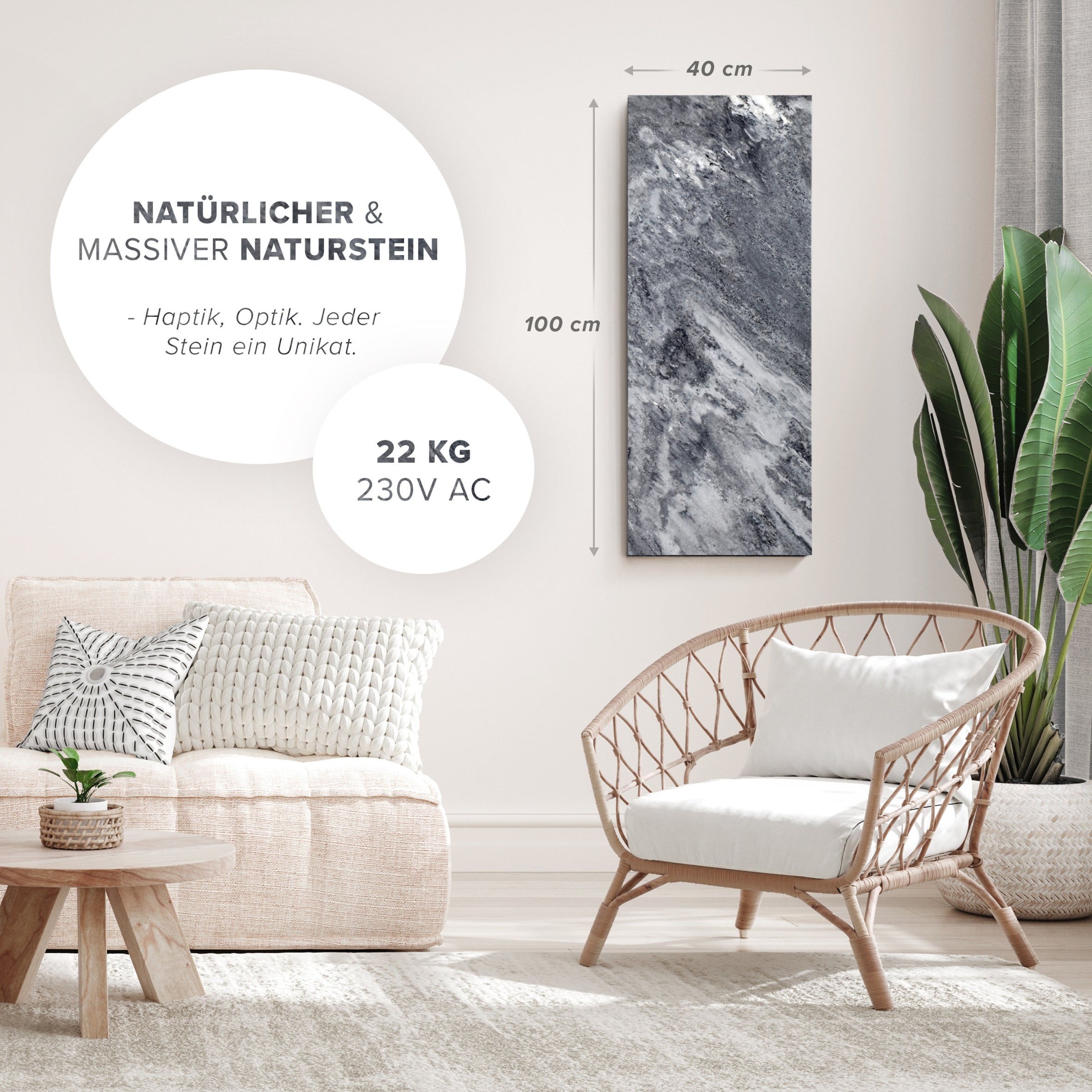 Riscaldamento a infrarossi 800 watt fatti di pietra naturale - ombra grigio wifi smart home